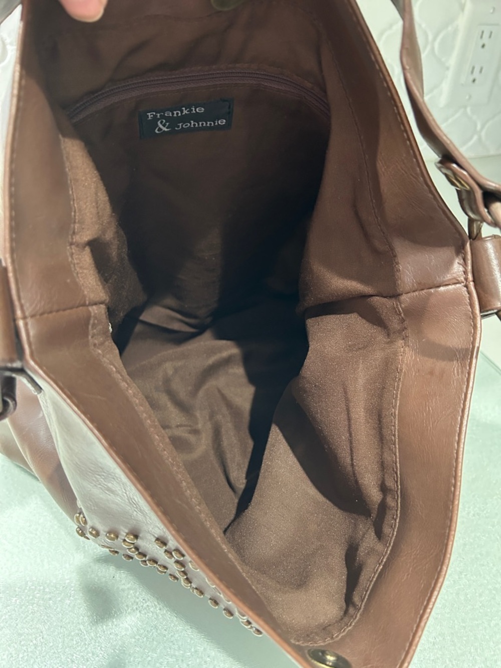 Frankie and Johnnie Studded Leather Shoulder Bag - Brown - Picture 9 of 11
